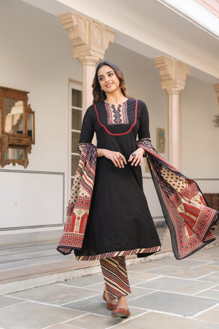 Black Solid 3-Piece Kurta Set