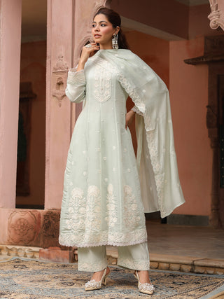 Mint Green Embroidered Lace 3-Piece Anarkali Kurta Set