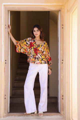 Floral Print Kimono Sleeve Kaftan Top