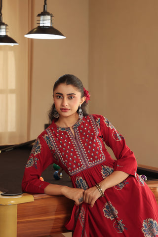 Women Ethnic Motifs Printed Regular Thread Work Pure Cotton Kurta with Trousers & With Dupatta