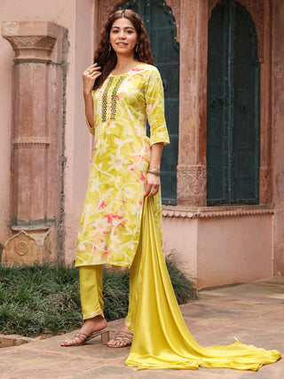 Green Floral Embroidered 3-Piece Straight Kurta Set