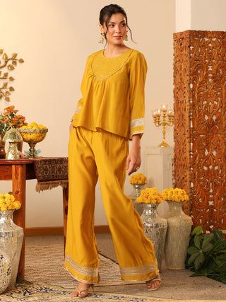 Yellow Lace Chanderi Co-Ord Set