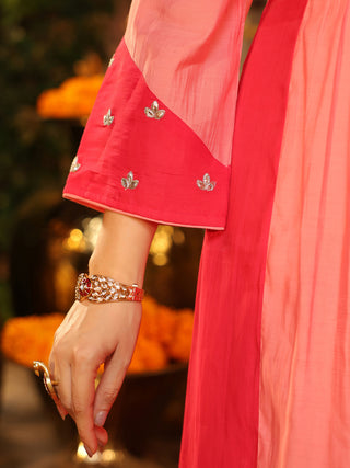 Pink Embroidered Yoke A-Line Kurta Set with Pocket