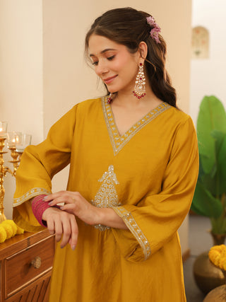 Mustard Embroidered Chanderi Co-Ord Set