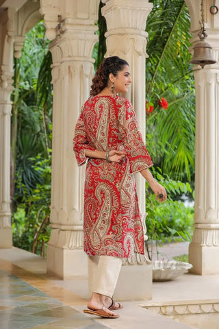 Women Red Paisley Prented Pure Cotton A-line Kurta