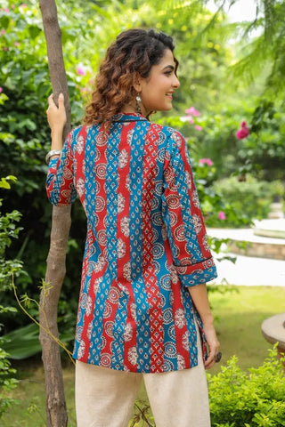 Maroon & Blue Ethnic Motif Kurti