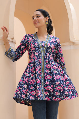 A-Line Floral Printed Cotton Top