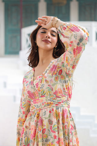 A-Line Floral Printed Midi Dress