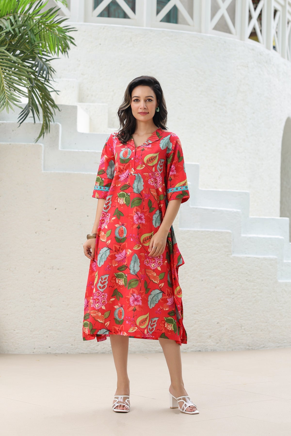 Pure Cotton A-line Midi Ethnic Dresses Rain & Rainbow Pure Cotton A-line Midi Ethnic Dresses Rain & Rainbow