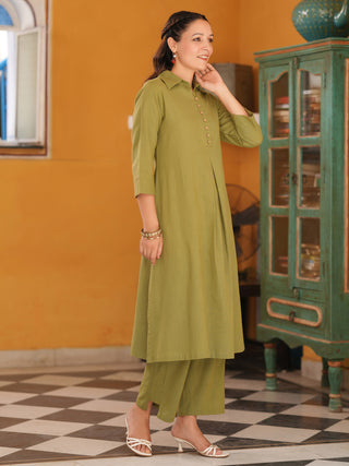 A-line kurta with trousers in cotton fabric