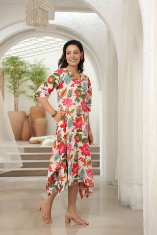 A-line white cotton midi dress