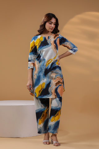 Abstract Print Cotton Tunic Set
