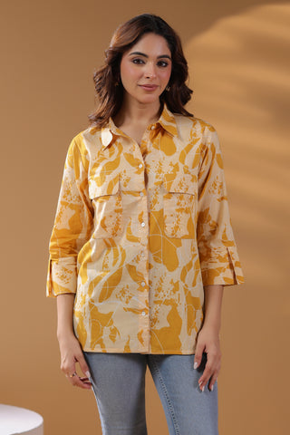 Abstract Print Shirt Collar Top