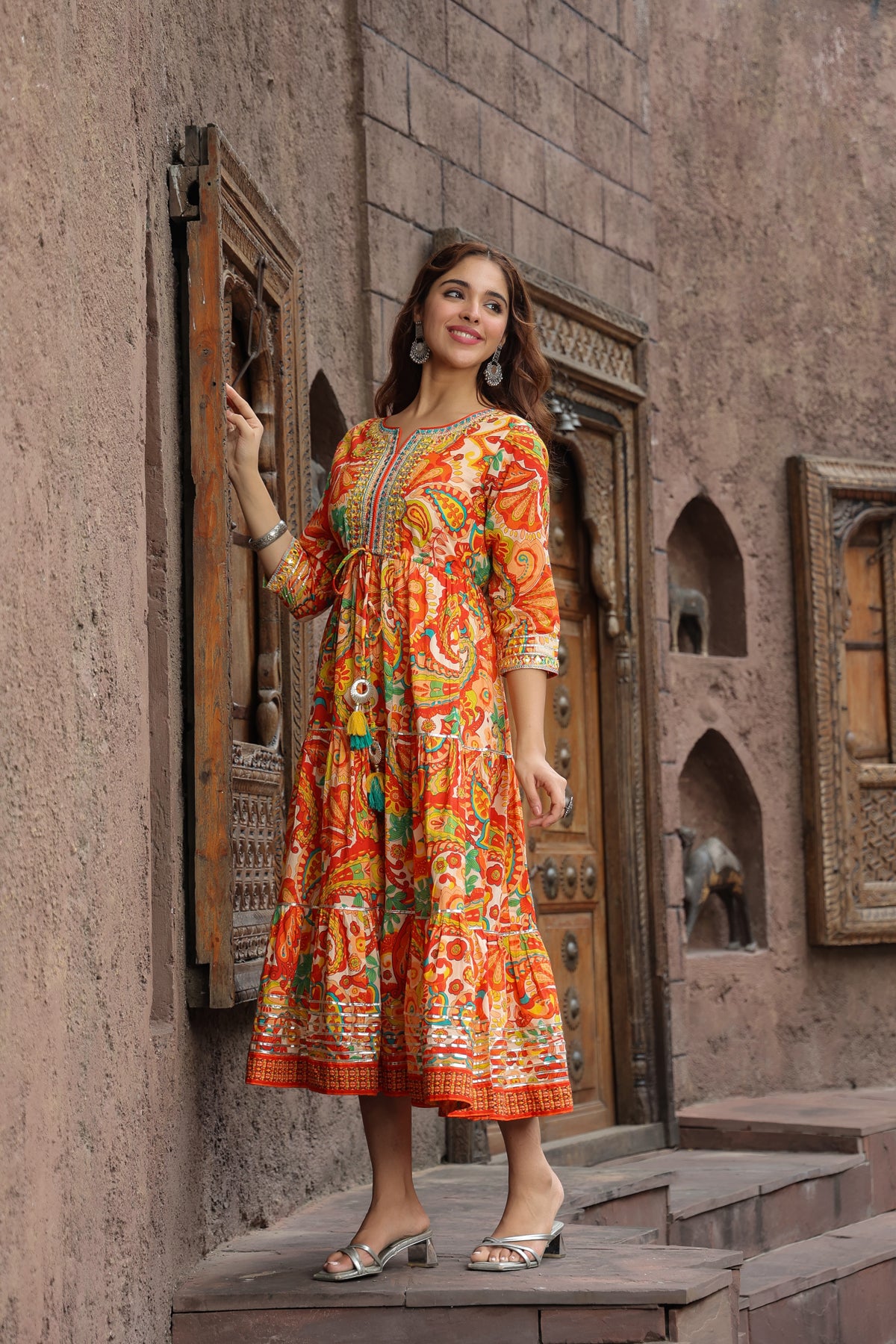 white christmas dresses Buy Kashish Pink Printed Cotton Anarkali Kurta With Trousers & Dupatta  Online at Rs.1799 main image 1
