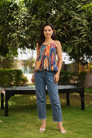 Abstract printed cotton peplum crop top