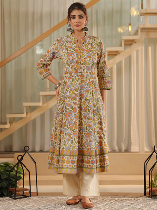 Beige ethnic cotton kurta set