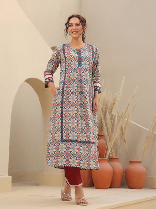 Beige ethnic print kurta