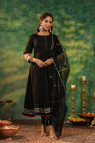 Black Anarkali Kurta Dupatta Set