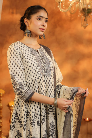 Black Cotton Kurta Dupatta Set