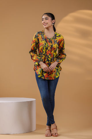 Black Floral Cotton Top