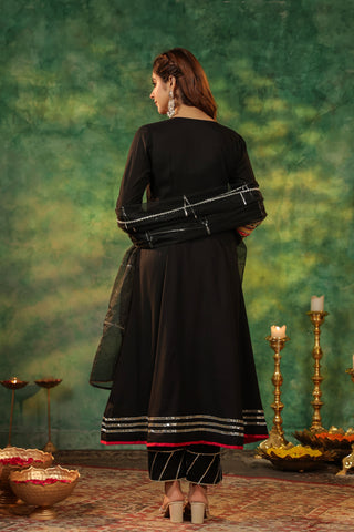 Black Kurta Trouser Dupatta Set
