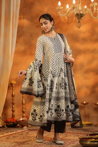 Black Kurta with Floral Print