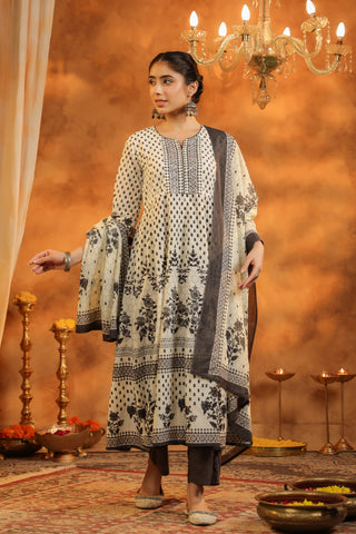 Black Printed Kurta with Dupatta