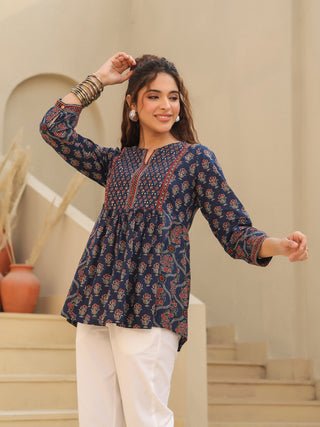 Blue Boho Cotton Top