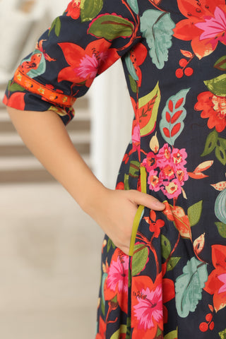 Blue Cotton Midi Dress