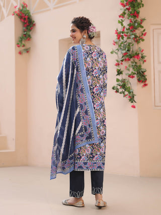 Blue Floral Straight Kurta Set
