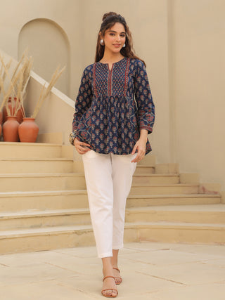 Blue Motif Cotton Top