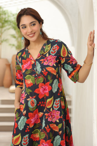 Blue Printed Ethnic Dress