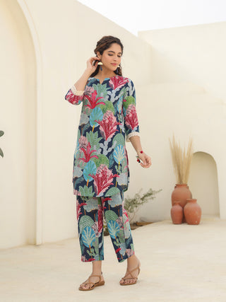 Blue Printed Tunic with Trousers