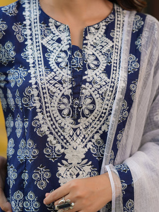 Blue cotton ethnic kurta set