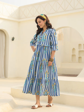 Blue cotton flared dress