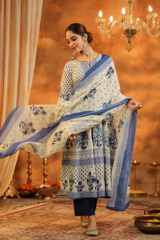 Blue cotton kurta trouser set