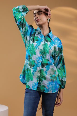 Blue cotton top with floral design