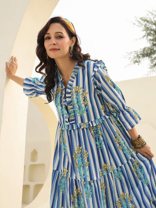 Blue ethnic print dress