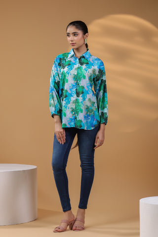 Blue floral cotton top