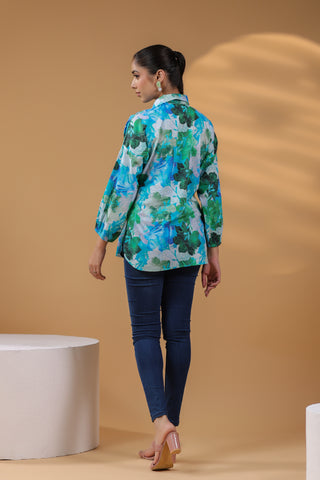 Blue floral lightweight cotton top