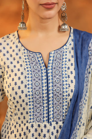 Blue floral print kurta set