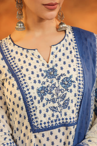 Blue floral round neck kurta set