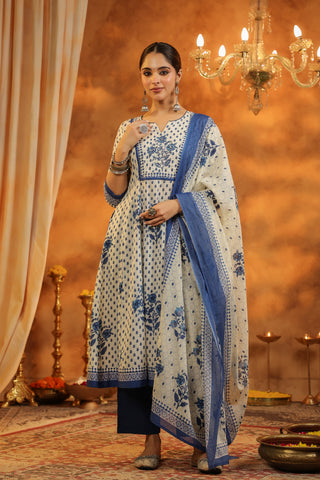 Blue printed ethnic wear set