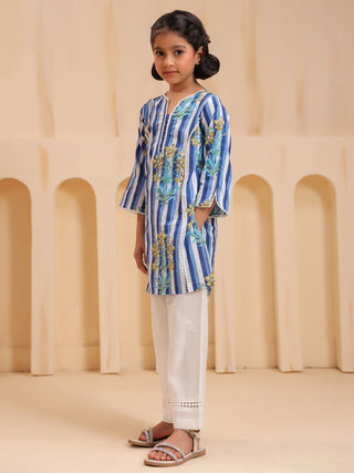 Blue printed girls kurta