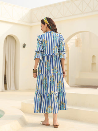 Blue printed midi dress