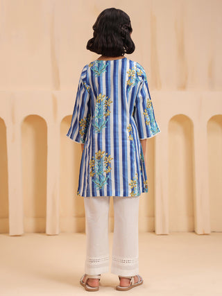 Blue stripe floral kurta