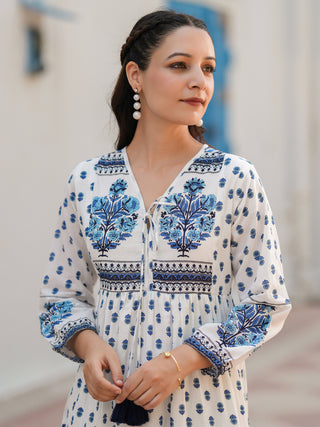 Blue tiered flare midi dress