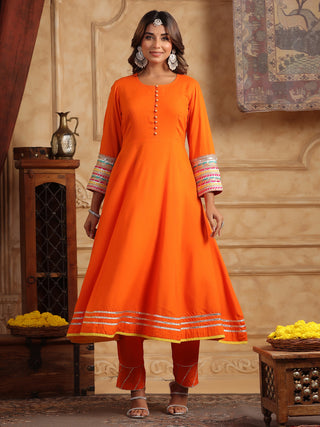 Bright Orange Festive Kurta Set