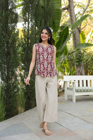 Brown printed cotton top women