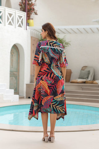 Blue Printed A-Line Midi Ethnic Dresses – Rain & Rainbow Blue Printed A-Line Midi Ethnic Dresses – Rain & Rainbow